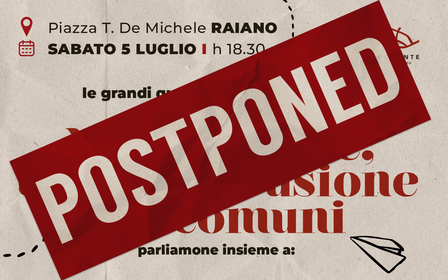 Annuncio: Evento rimandato